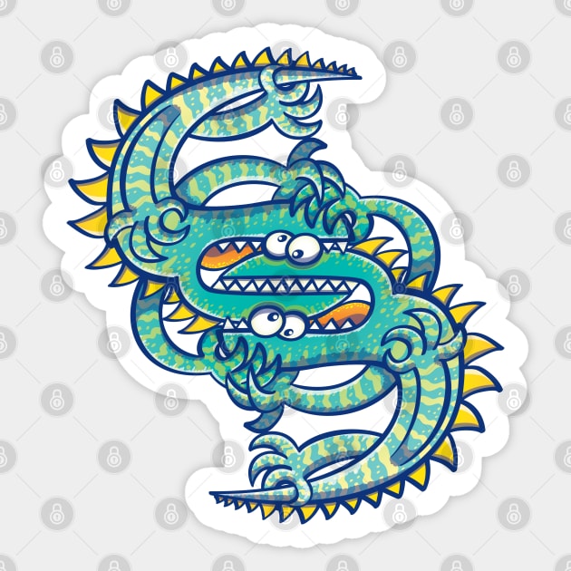 Two brave monstrous lizards facing off in a dangerous combat Sticker by zooco